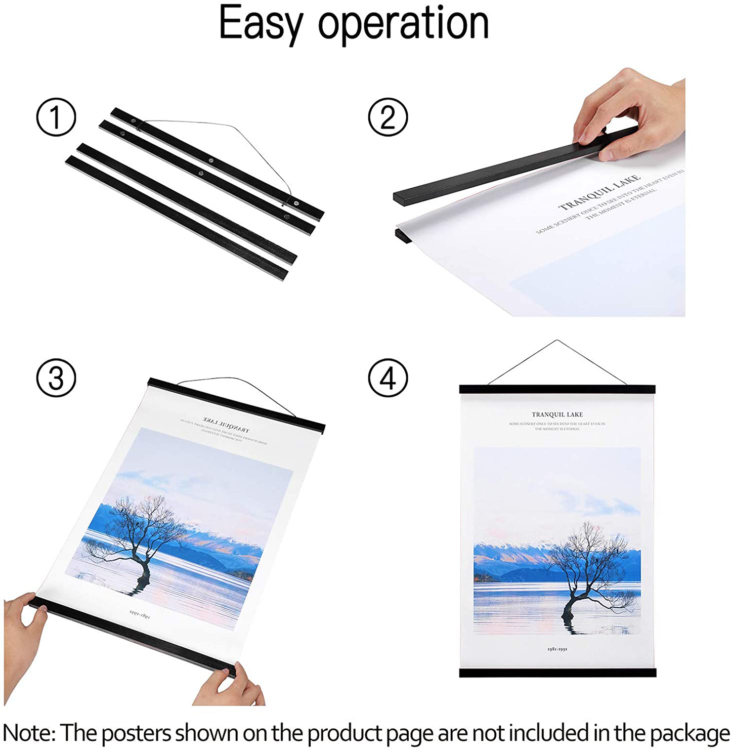 Wood Magnetic Poster Frame Hanger, 10x14 10x15 10x13 Magnet Poster Hanger for Posters, Prints, Photos, Pictures, Maps, Scrolls, and Canvas Artwork (Black, 10")