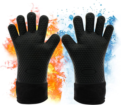 Waterproof BBQ Grill Oven Gloves Heat Resistant, Extra Long, Soft Quilted Lining, Silicone Gloves for Grilling Smoking Barbecue-Great for Handling Hot Food on Your Grill Fryer and Pit ,Easy Clean,1 Pair