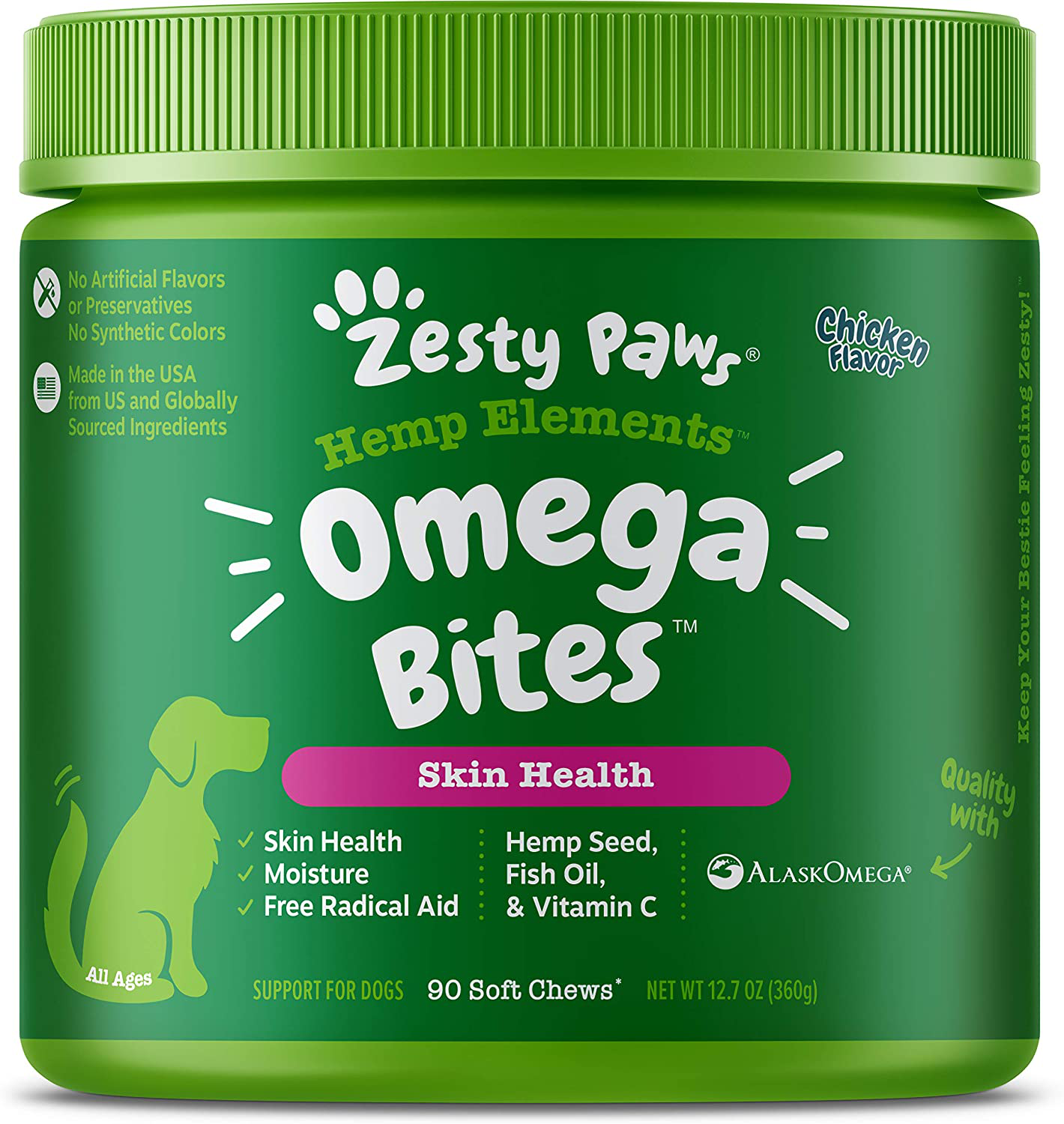 Zesty Paws Omega 3 Alaskan Fish Oil Chew Treats for Dogs - with AlaskOmega for EPA & DHA Fatty Acids - Itch Free Skin - Hip & Joint Support