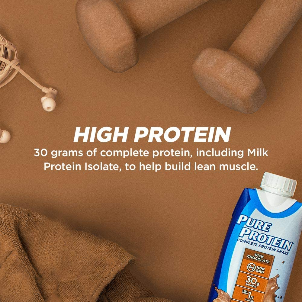 Pure Protein Chocolate Protein Shake, 30G Complete Protein, Ready to Drink and Keto-Friendly, Vitamins A, C, D, and E plus Zinc to Support Immune Health, 11Oz Bottles, 12 Pack