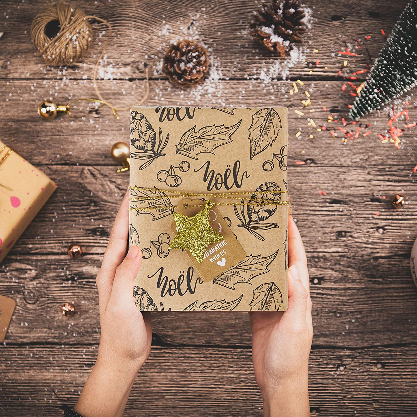 RUSPEPA Christmas Wrapping Paper - Christmas Elements Print Paper - 4 Roll-30Inch X 10Feet per Roll