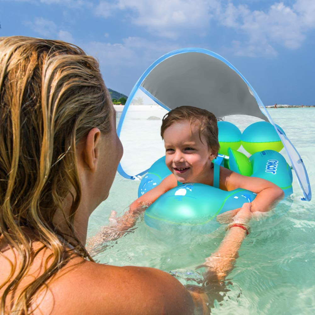 LAYCOL Baby Swimming Pool Float with Removable UPF 50+ UV Sun Protection Canopy,Toddler Inflatable Pool Float for Age of 3-36 Months,Swimming Trainer (Blue, S)