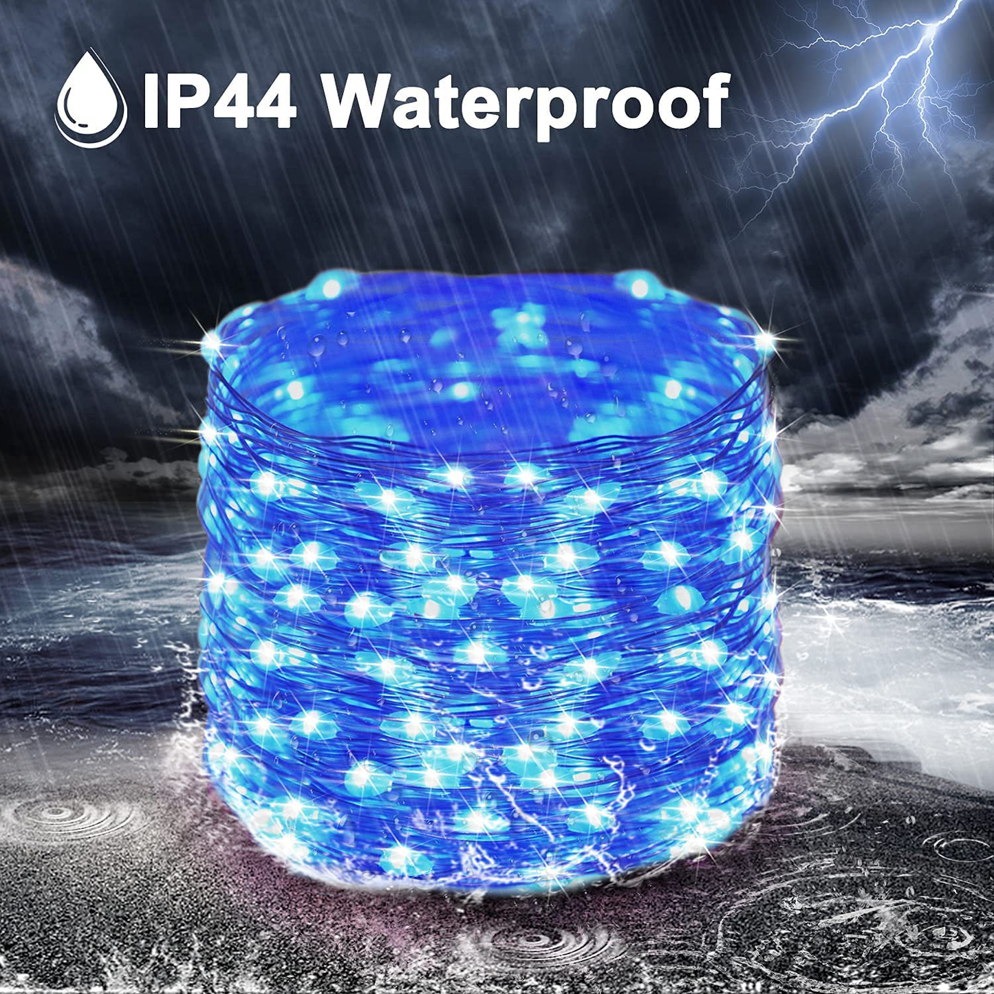 JMEXSUSS Solar Fairy Lights Outdoor Waterproof, 2 Pack Each 33ft 100 LED Solar String Lights, Blue Copper Wire Lights 8 Modes for Patio Garden Party Yard Tree Holiday Wedding Christmas Decoration