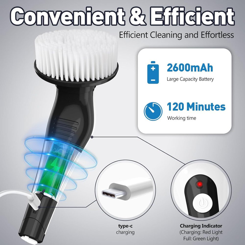 Cordless Cleaning Electric Spin Scrubber with 9 Heads & Extension Handle
