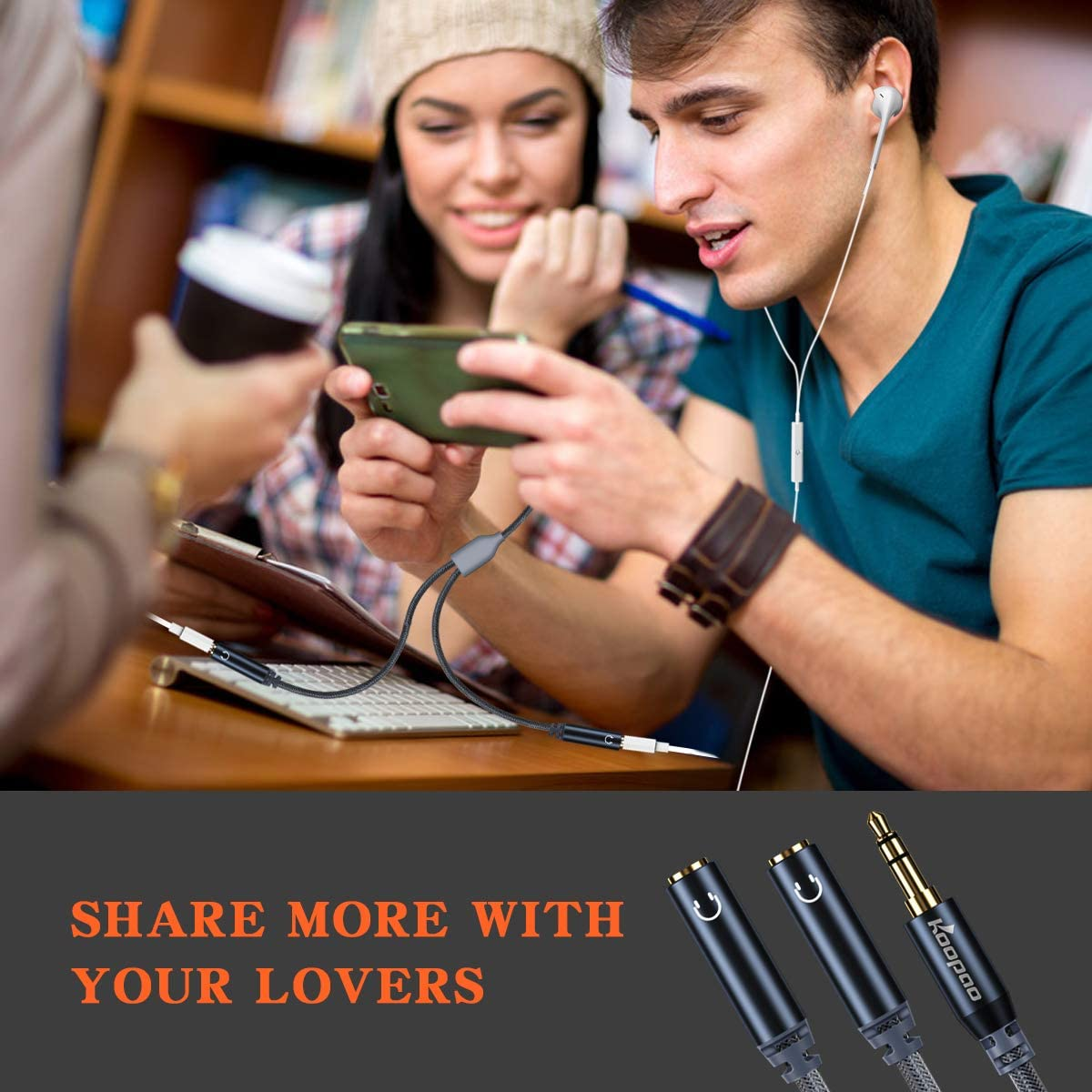 Headphone Splitter, Dual Port 3.5Mm Audio Splitter AUX Cable Nylon-Braided 3.5Mm Male to 2 Female Y Splitter Cable Dual Headphone Jack Splitter for 3.5Mm Standard Headphone Jack