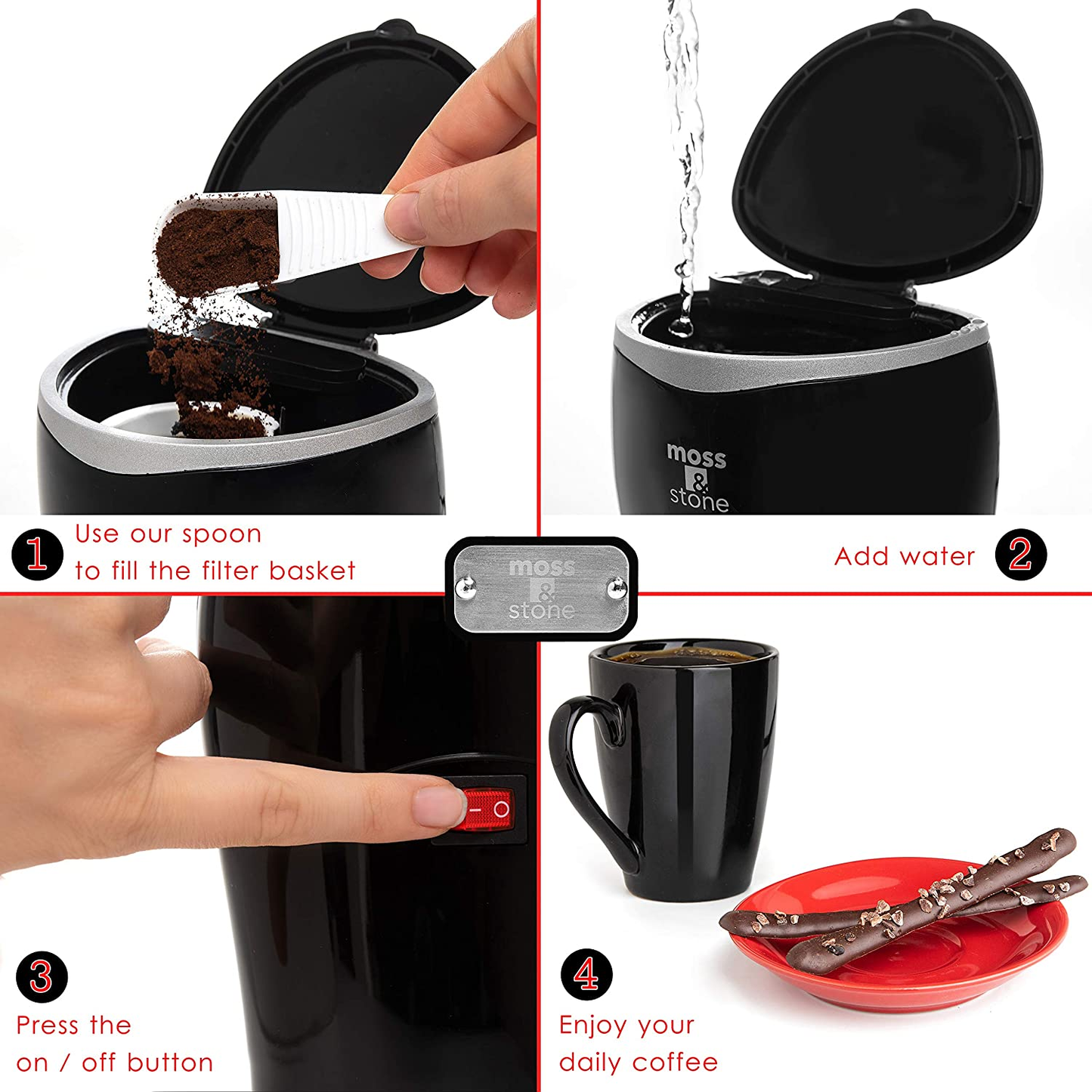 Mini Drip Coffee Maker with Mug, Small Coffee Pot with Coffee Cup, Mini Coffee Maker, One Cup Coffee Maker by Moss & Stone (1 Drip & 4Oz Mug)