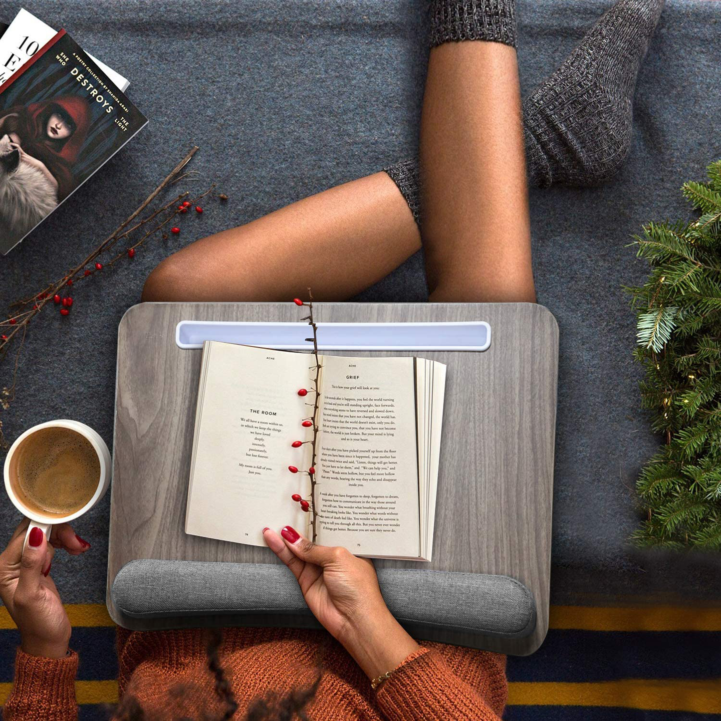 HUANUO Lap Laptop Desk - Portable Lap Desk with Pillow Cushion, Fits up to 15.6 inch Laptop, with Anti-Slip Strip & Storage Function for Home Office Students Use as Computer Laptop Stand, Book Tablet