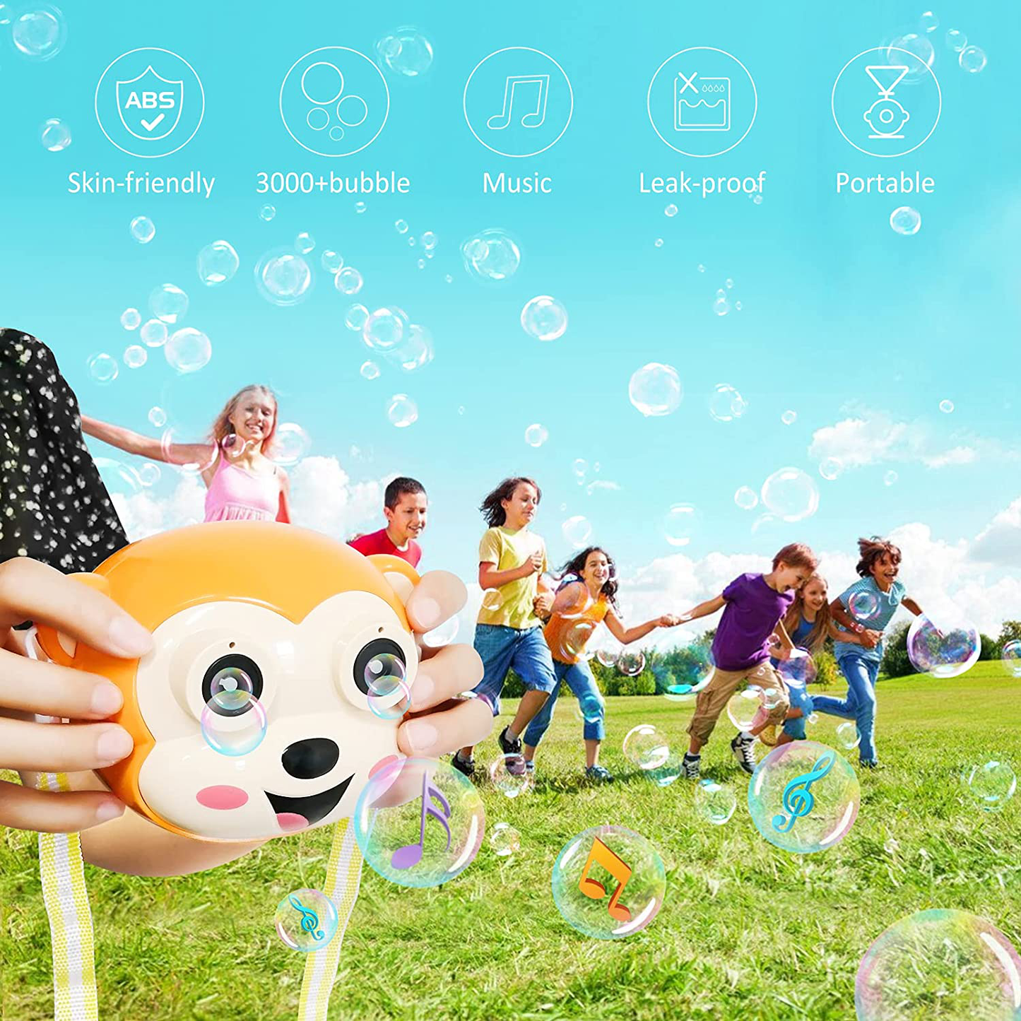 Kimiangel Rechargeable Bubble Machine for Kids, Monkey Automatic Bubble Camera Blower Toy with Light and Music for Parties, Weddings, Outdoor, 800+ Bubbles Per Minute Bubble Maker with Bubble Solution