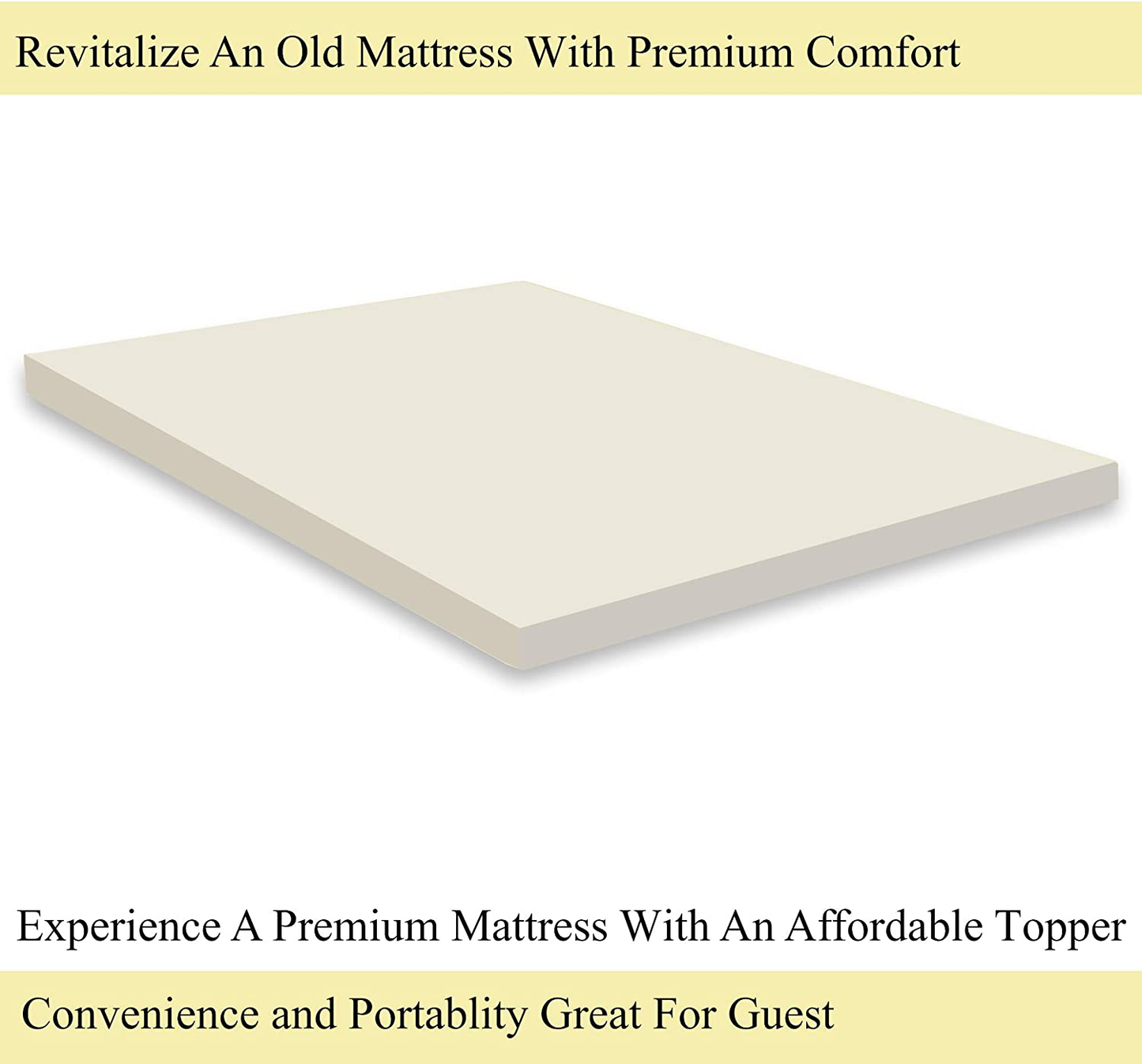Zutan, 2-inch Foam Topper, Adds Comfort to Mattress, Twin, Yellow