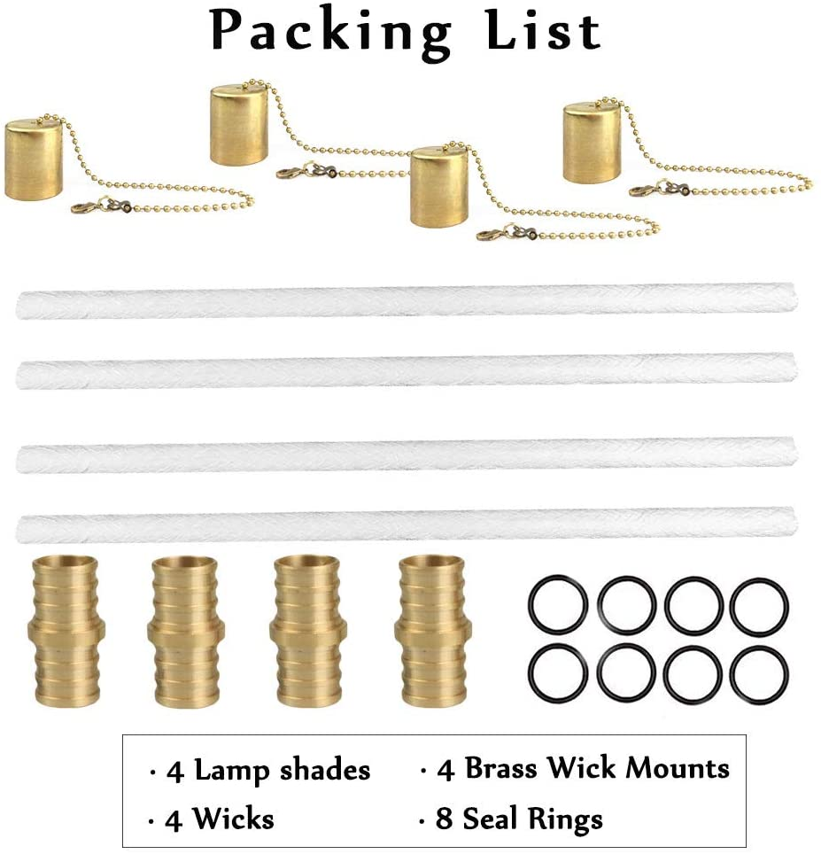 Ericx Light Wine Bottle Torch Kit 4 Pack, Includes 4 Long Life Torch Wicks ,Brass Torch Wick Holders and Brass Caps - Just Add Bottle for an Outdoor Wine Bottle Torch