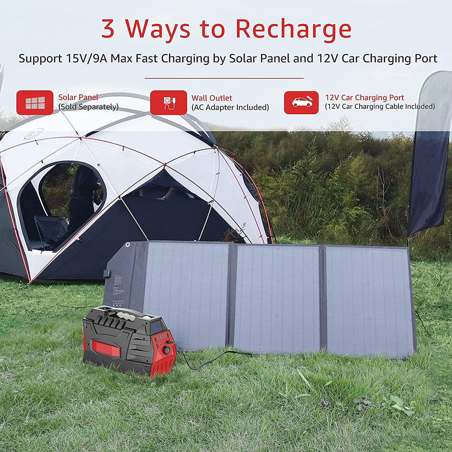 296Wh Portable Power Station with 60W Solar Panel, Solar Generator Outdoor Backup Battery Supply with AC Outlet for Camping, Home Emergency, Traveling, RV Trip