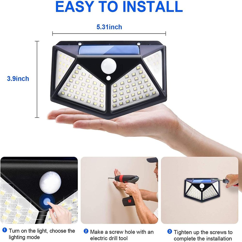 2 Pack 100 LED Solar Motion Sensor Outdoor Lights Outdoor with Wide Angle