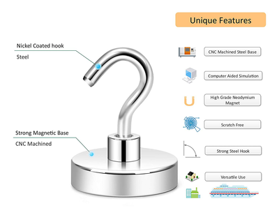 Neosmuk Magnetic Hooks Heavy Duty,100 lb Strong Magnet with Hook for Fridge, Super Neodymium Extra Strength Industrial Hooks for Hanging, Magnetic Hanger for Toolbox, Cruise, Grill, Coat and Storage