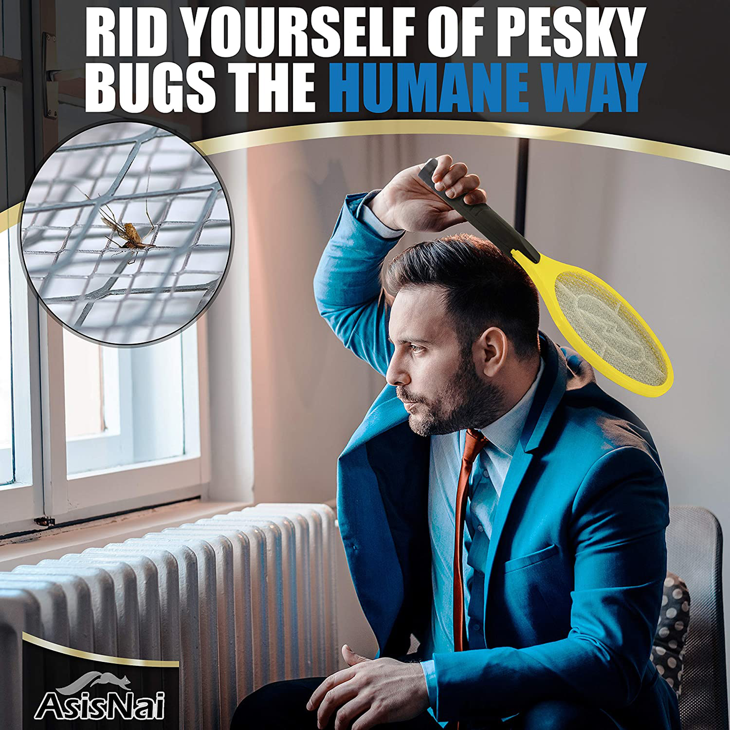 ASISNAI Bug Zapper 18" Electric Fly & Mosquito Swatter Racket - Outdoor/Indoor Killer for Flies, Battery-Operated Tennis Killing Zap, 3000 Volts Electronic Catcher, 2 AA Batteries Included - Red