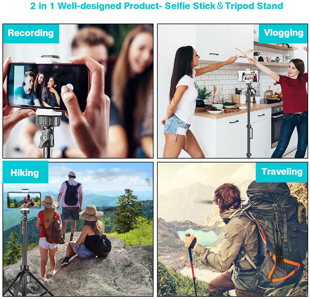 UBeesize 67'' Phone Tripod Stand & Selfie Stick Tripod, All in One Professional Tripod, Cellphone Tripod with Wireless Remote and Phone Holder, Compatible with All Phones/Cameras,Load capacity: 1.5 Kg