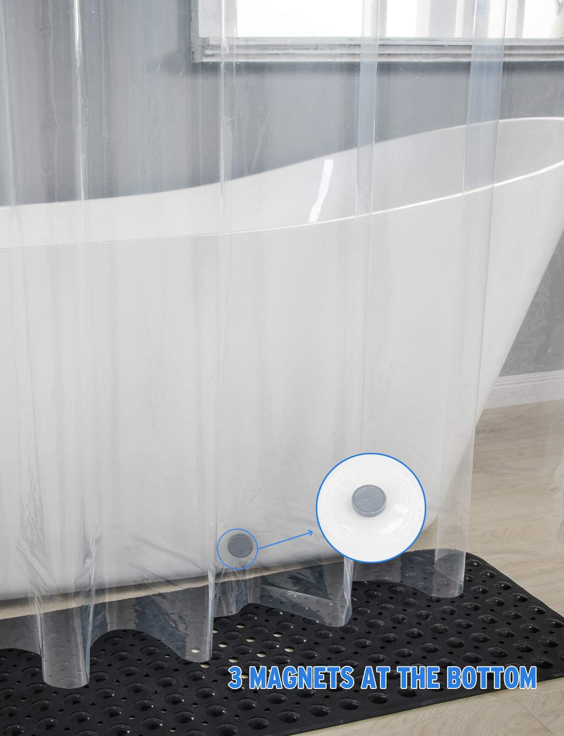 AmazerBath Lightweight Shower Curtain Liner, 72x72 Inches PEVA 3G Shower Curtain Liner with Magnets and 12 Grommet Holes, Waterproof Thin Plastic Liners-Clear