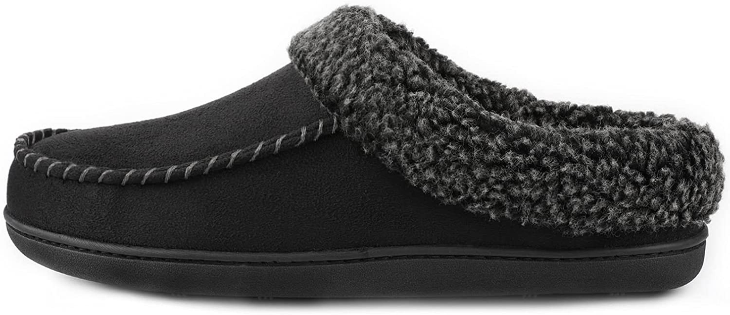 ULTRAIDEAS Men'S Moccasin Suede Slippers with Cozy Memory Foam & Fuzzy Plush Lining , Slip on Clog House Shoes with Indoor Outdoor Rubber Sole