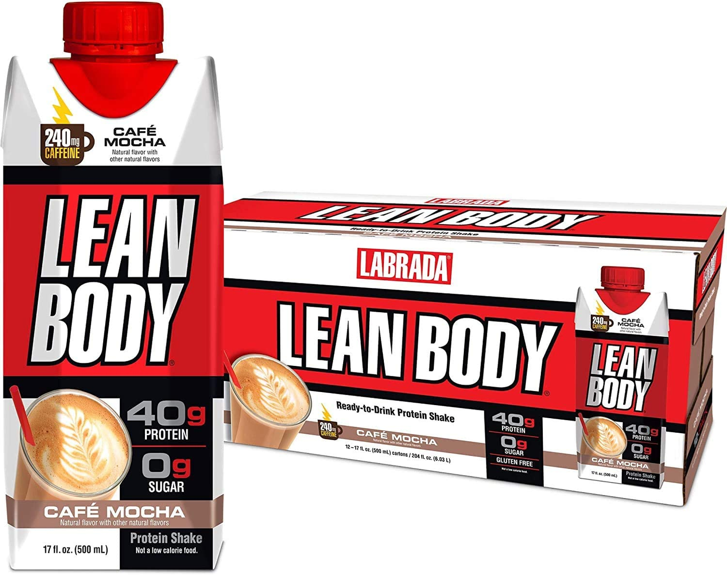 Lean Body Ready-To-Drink Cookies and Cream Protein Shake, 40G Protein, Whey Blend , 0 Sugar, Gluten Free, 22 Vitamins & Minerals, (Recyclable Carton & Lid - Pack of 12) LABRADA , 17 Fl Oz (Pack of 12)