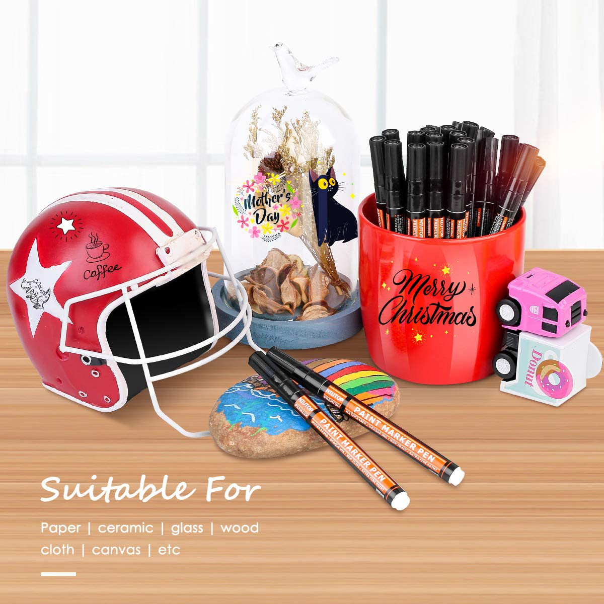 Acrylic Paint Pens for Rock Painting, 24 Vibrant Colors Paint Markers Kit for Glass, Stone, Wood, Fabric, Metal, Ceramic, Craft Supplies, Extra Fine Tip, Water Based, Great for DIY Crafts Making Painting Ornaments Supplies