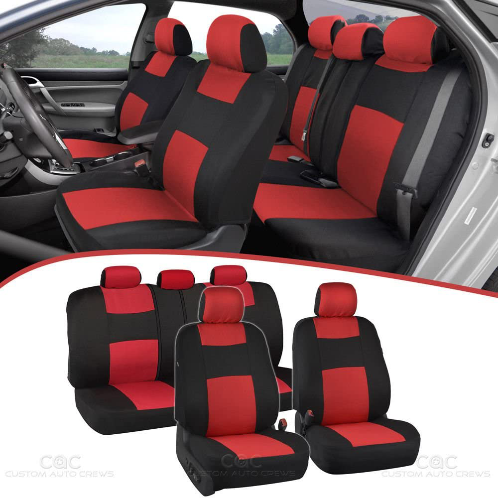 BDK PolyPro Car Seat Covers Full Set Front and Rear Split Bench Protection, Easy Install with Two-Tone Accent, Universal Fit for Auto Truck Van SUV