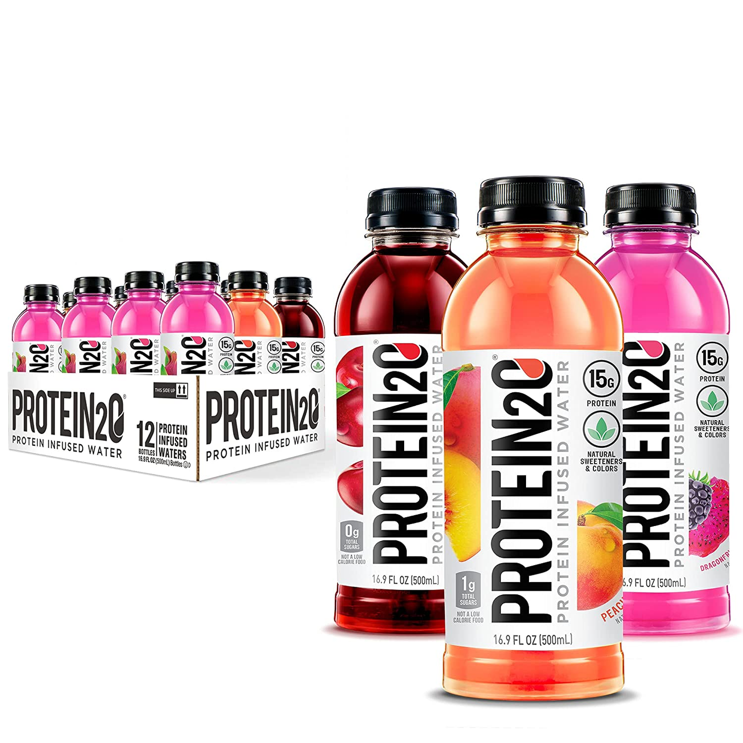 Protein2O 15G Whey Protein Infused Water, Peach Mango, 16.9 Oz Bottle (Pack of 12)