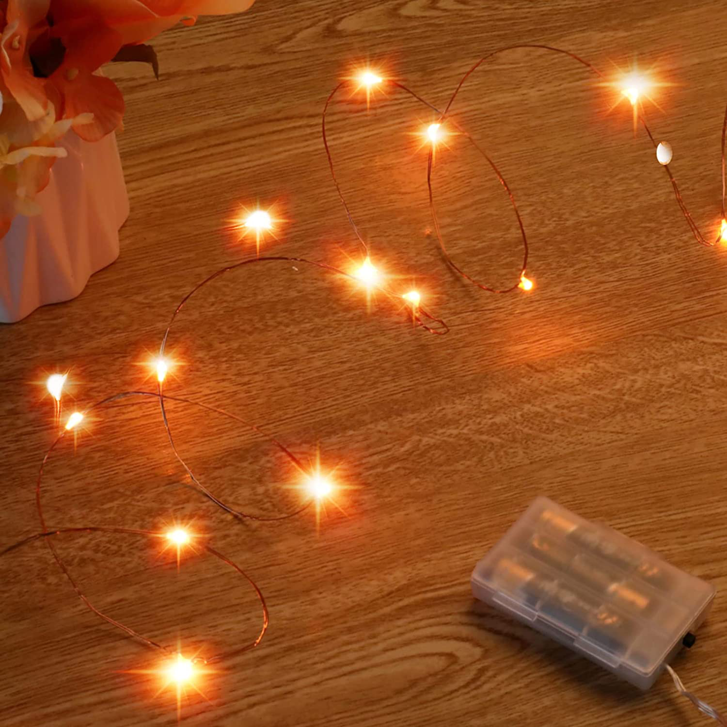 Ariceleo Mini Halloween Fairy Lights Battery Operate, 4 Pack Copper Wire Night Lights 3AAA Battery Powered Led Starry Fairy String Lights for Bedroom, Christmas, Party, Decoration(5m/16ft Orange)