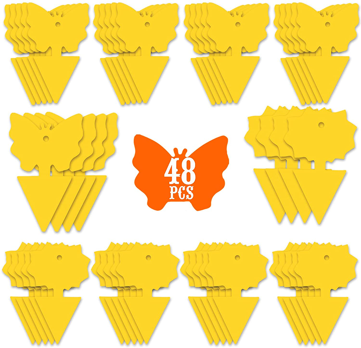 48PCS Fruit Fly Sticky Traps, Fungus Gnat Traps Insect Trap for Plants Kitchen Indoor and Outdoor(48 Lemon Yellow )