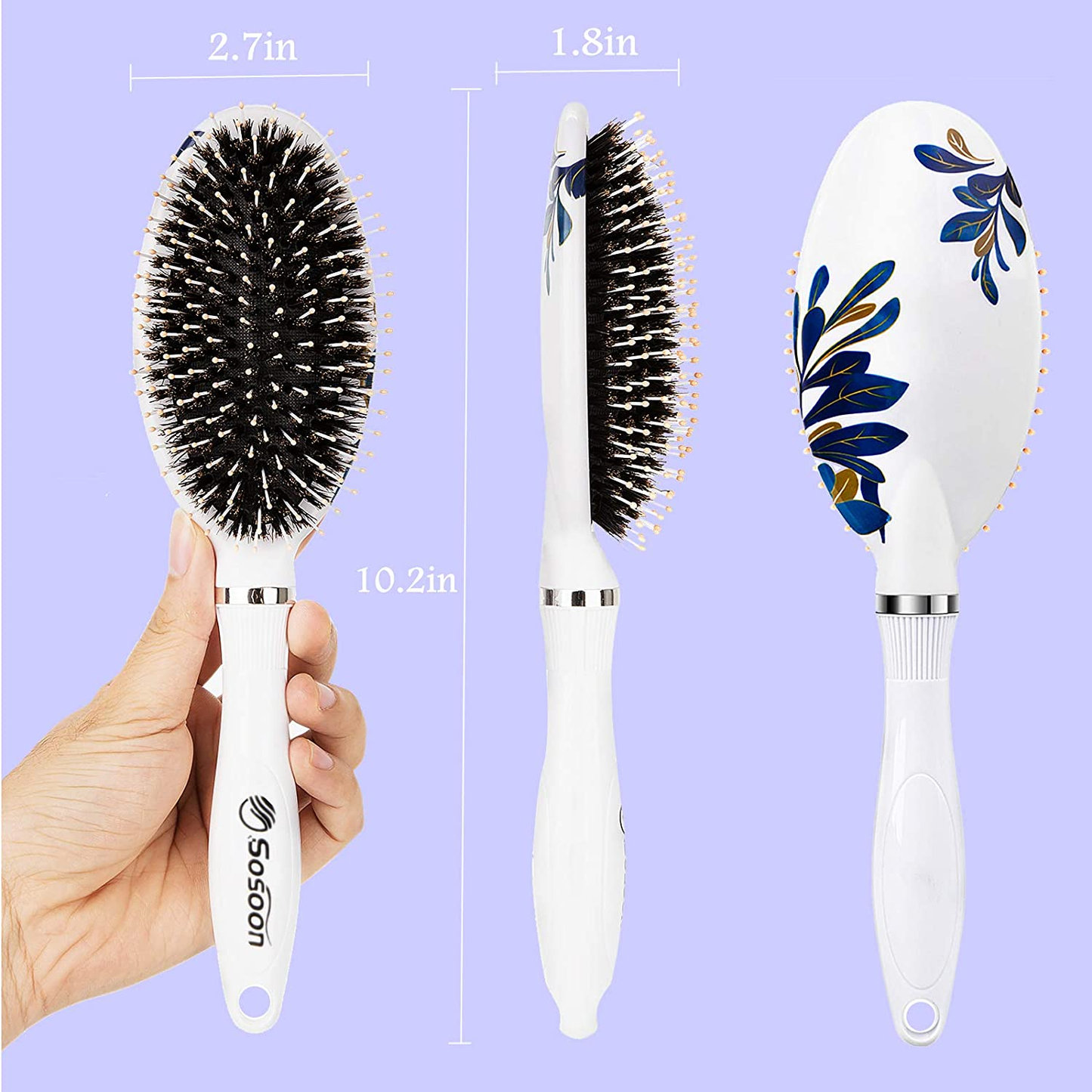 Hair Brush, Boar Bristle Hair Brushes for Women Kids Thick Curly Wet Dry Hair, Smoothing Detangling Hairbrush Adds Shine and Improves Hair Texture, Hair Comb and Giftbox Included