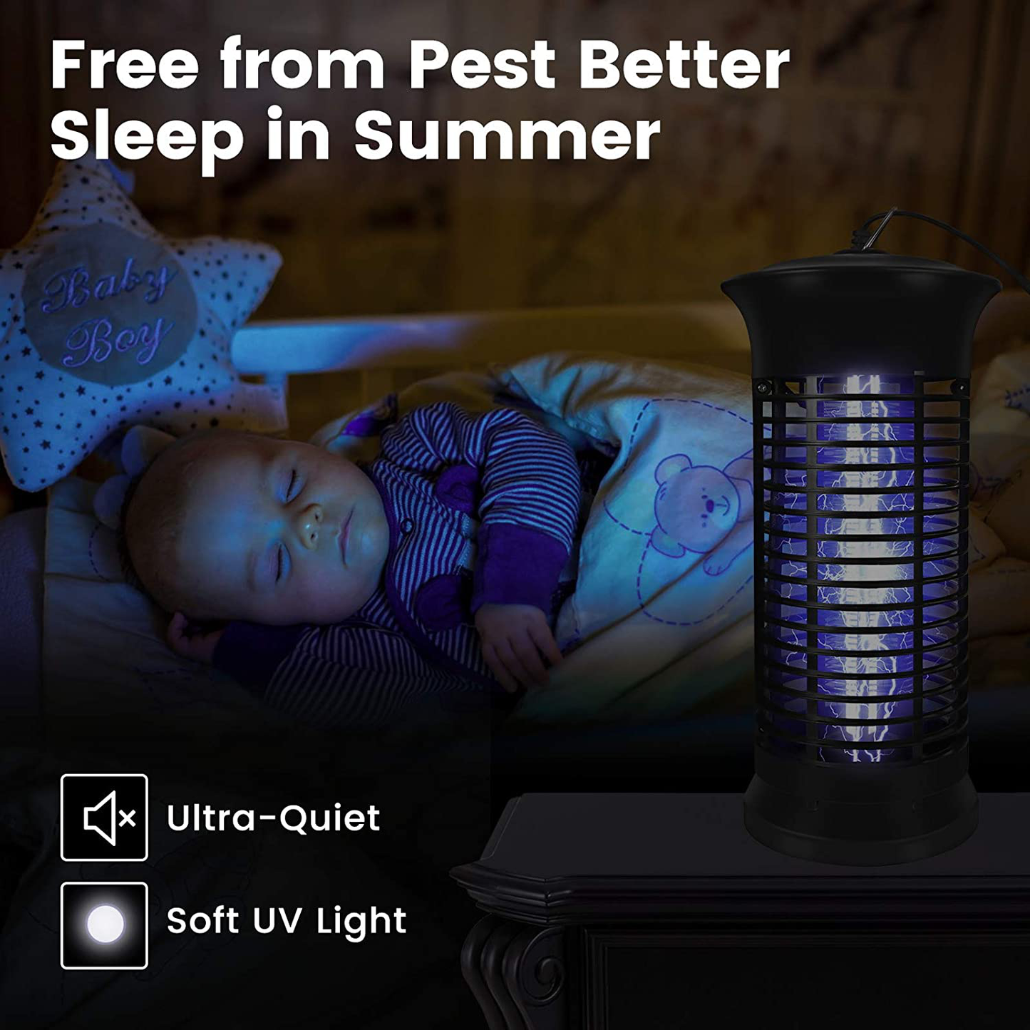 FBMPTA Bug Zapper Mosquito Killer, Flying Insect Killer Indoor, Fly Traps, Mosquito Lamp, Insect Zappers, Electric Mosquito Attractant Trap Plug in for Home, Patio, Garden (Square)