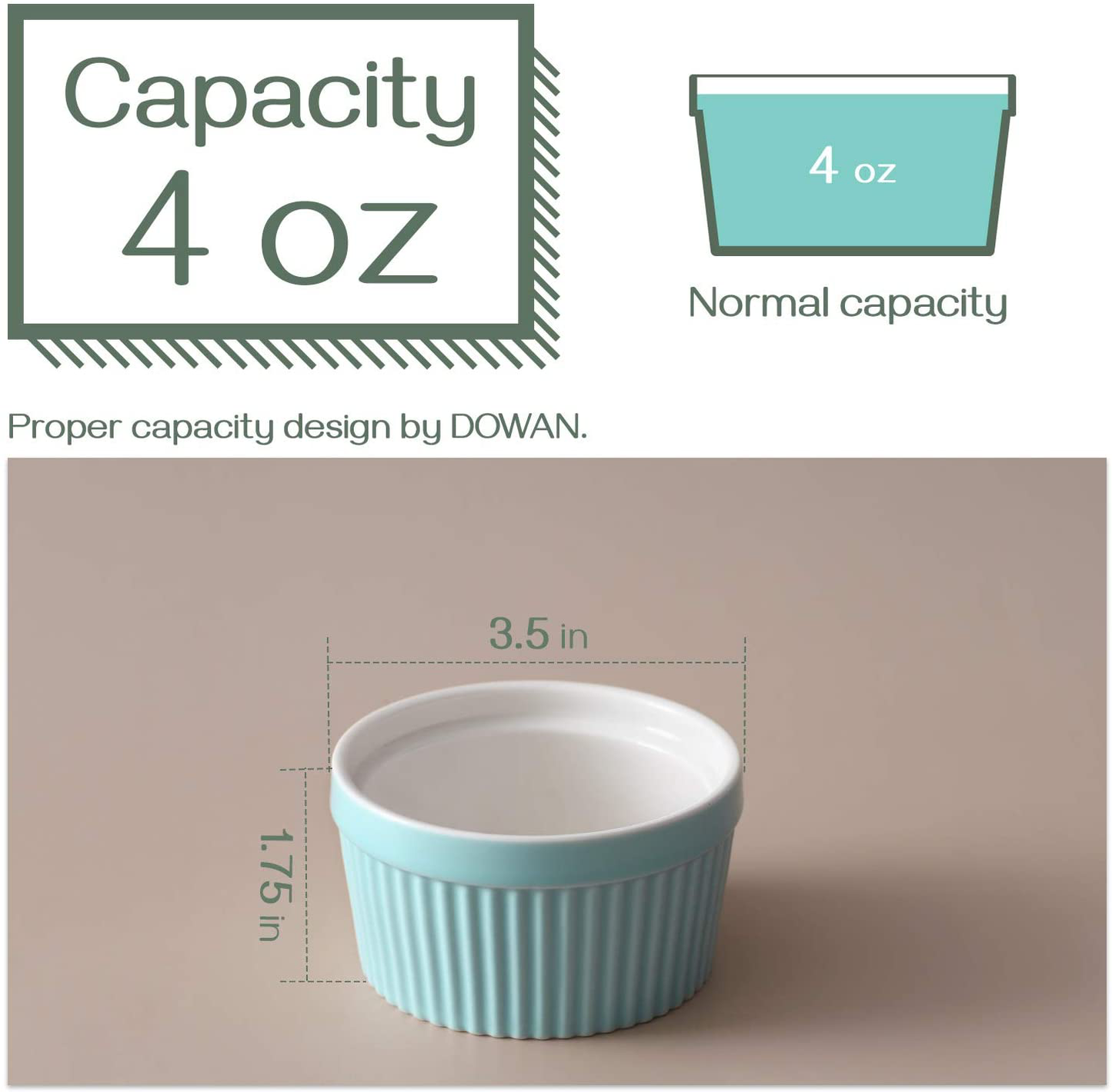 DOWAN 8 oz Ramekins - Ramekins for Creme Brulee Porcelain Ramekins Oven Safe, Classic Style Ramekins for Baking Souffle Ramekins Bowls, Set of 6, Blue