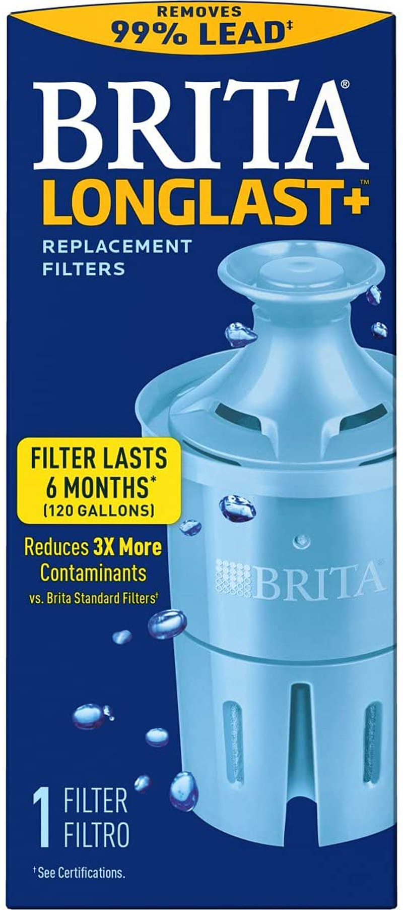 Brita Longlast+ Water Filter, Longlast+ Replacement Filters for Pitcher and Dispensers, Reduces Lead, BPA Free