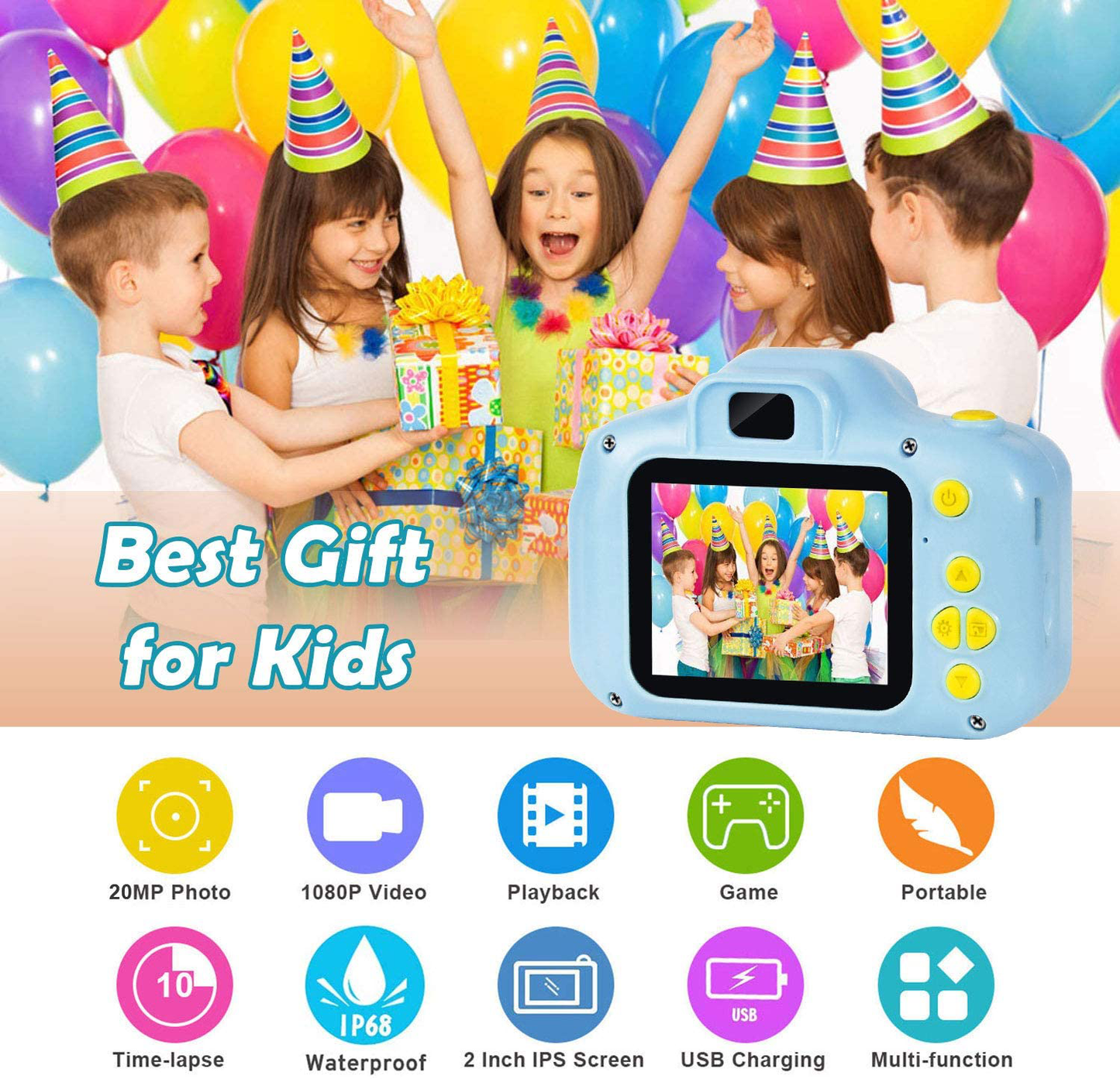 Agoigo Kids Waterproof Camera Toys for 3-12 Year Old Underwater Sports Camera HD Children Digital Action Camera 2 Inch Screen with 32GB Card