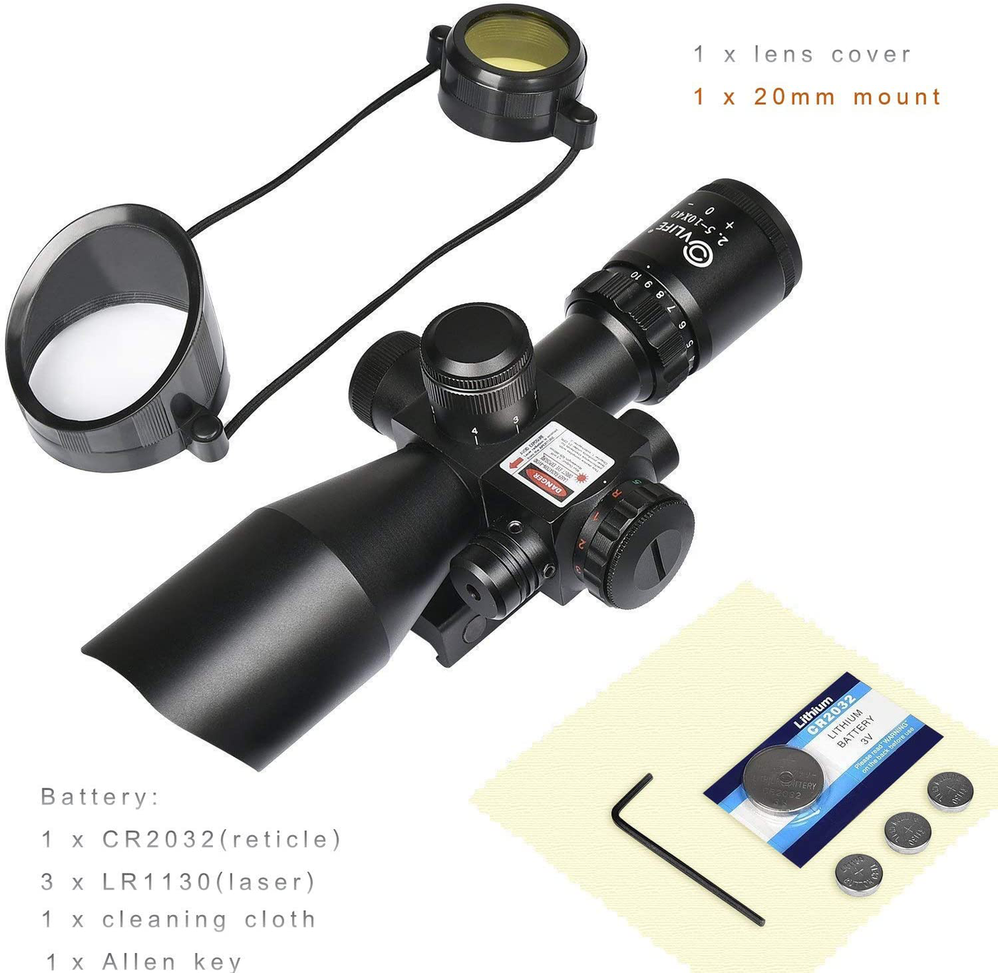 CVLIFE 2.5-10x40e Red & Green Illuminated Scope with 20mm Mount