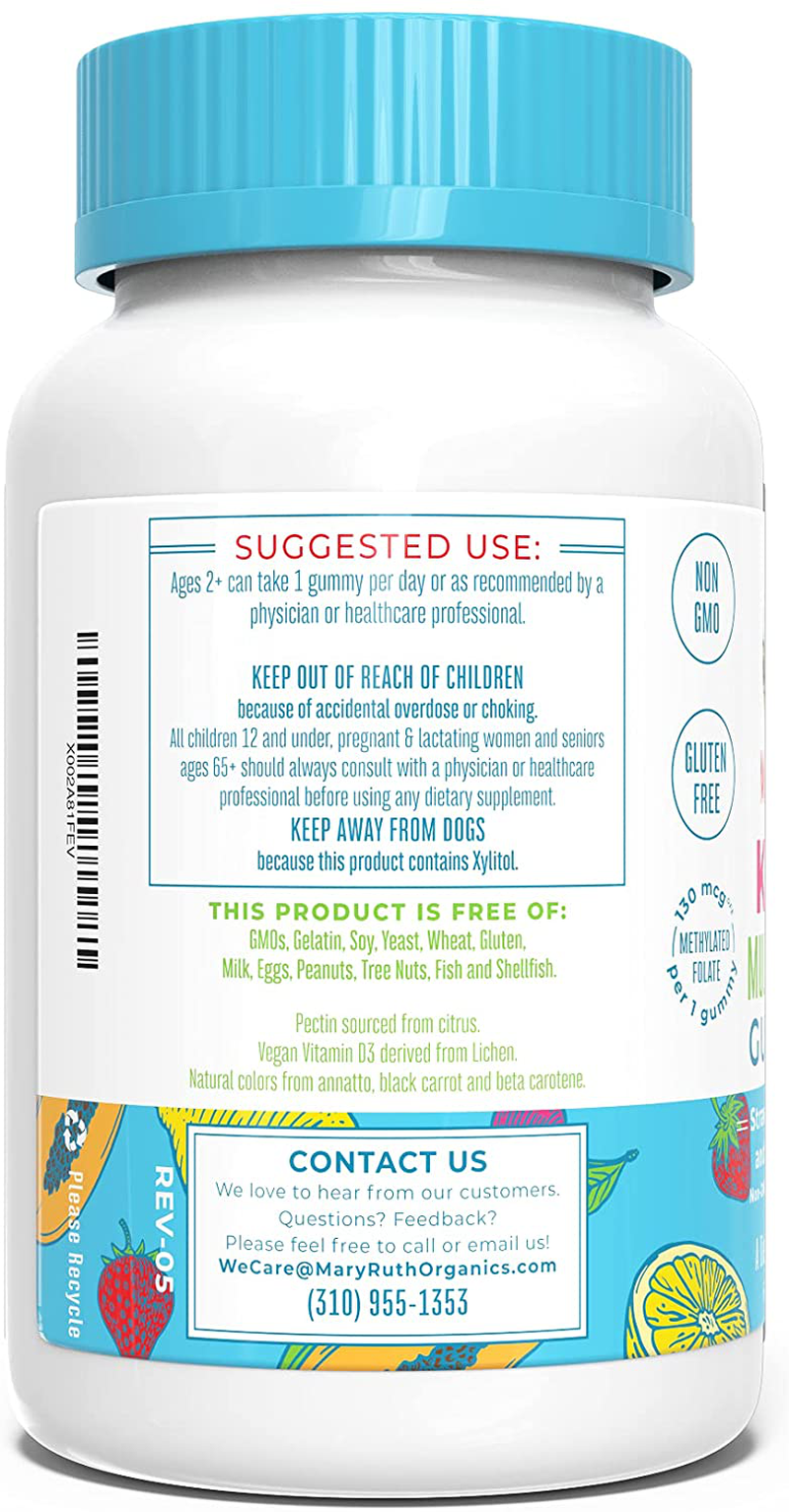 Vegan Kids Multivitamin Gummies by MaryRuth's | 2 Month Supply | Organic Ingredients for Immunity Bones Muscles | 260 mcg Methylfolate Sugar Free Non-GMO | Great Tasting Chewable Vitamins for Children