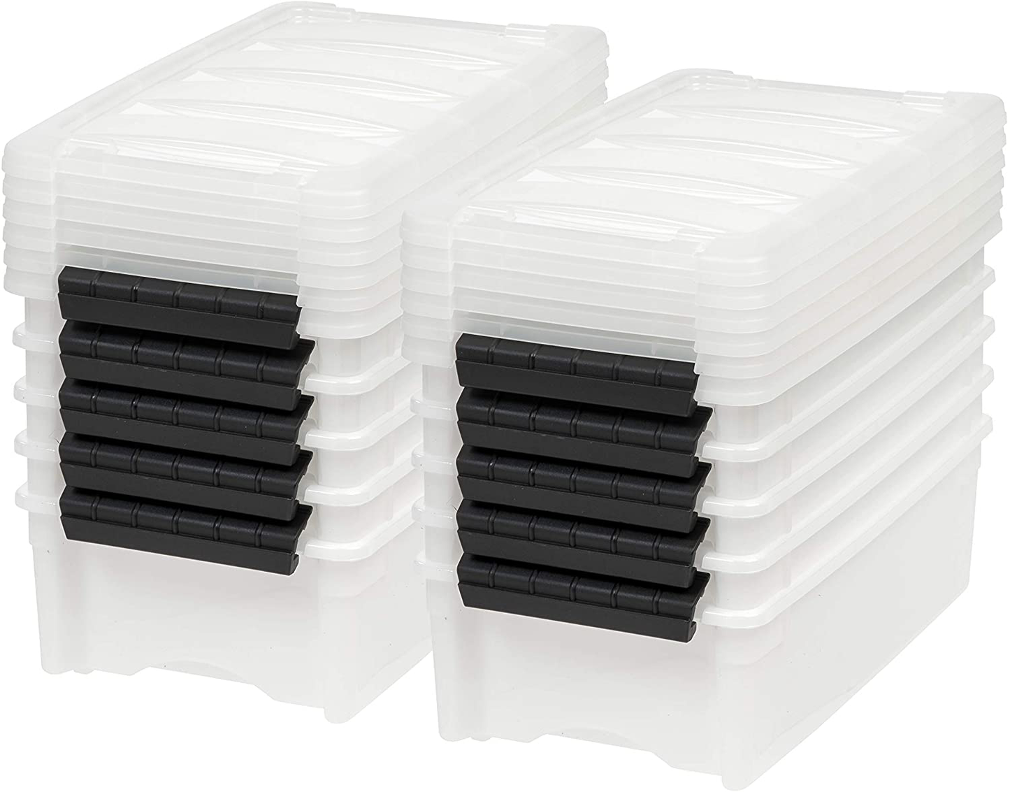 IRIS USA TB Pearl Plastic Storage Bin Tote Organizing Container with Durable Lid and Secure Latching Buckles, 19 Qt, 6 Count