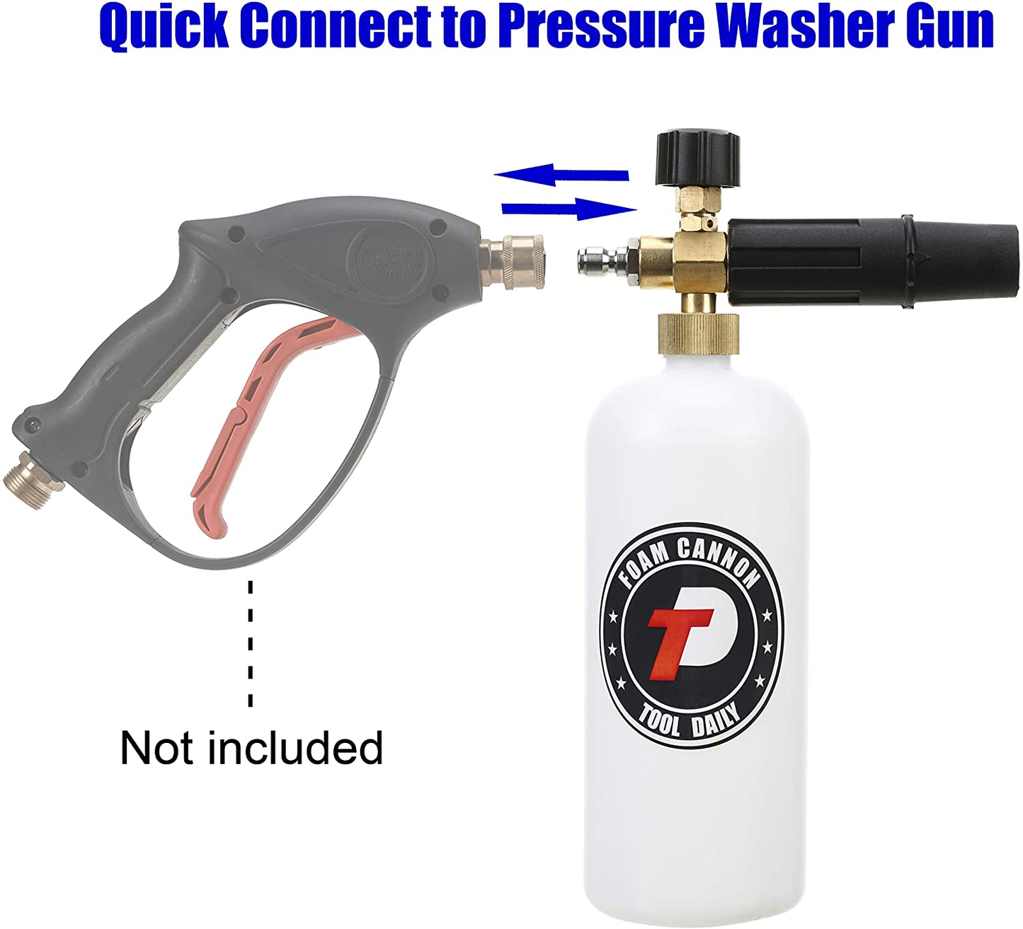 Foam Cannon with 1/4 Inch Quick Connector, 1 Liter, 5 Pressure Washer Nozzle Tips