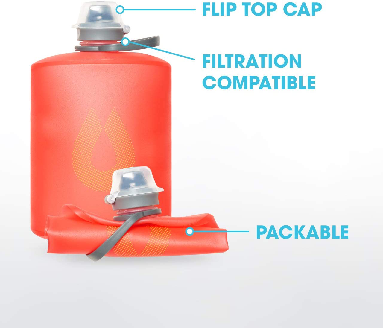 Hydrapak Stow - Collapsible Water Bottle - Ultralight & Packable Travel Bottle, Squeeze Bag Pouch