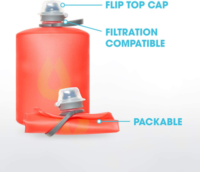 Hydrapak Stow - Collapsible Water Bottle - Ultralight & Packable Travel Bottle, Squeeze Bag Pouch