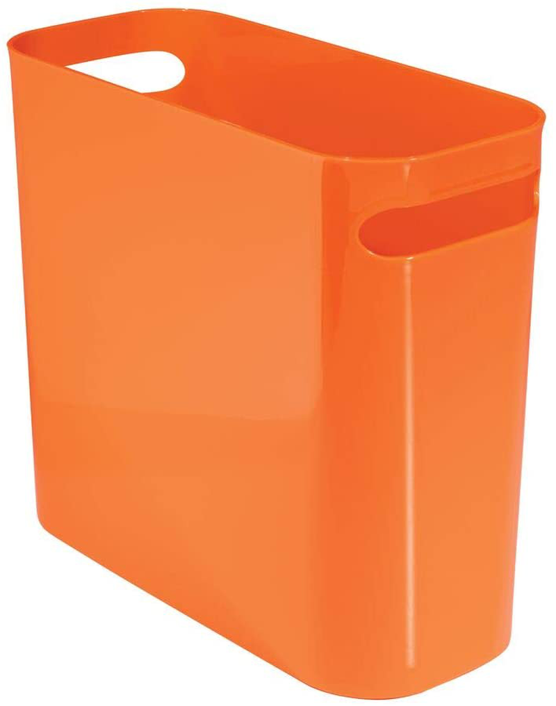 mDesign Slim Plastic Rectangular Small Trash Can Wastebasket, Garbage Container Bin with Handles for Bathroom, Kitchen, Home Office, Dorm, Kids Room - 10" High, Shatter-Resistant - Black