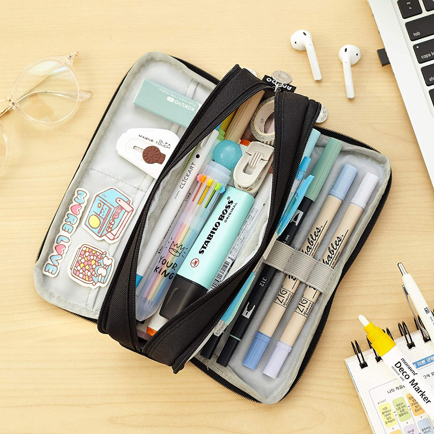 CICIMELON Large Capacity Pencil Case 3 Compartment Pouch Pen Bag for School Teen Girl Boy Men Women