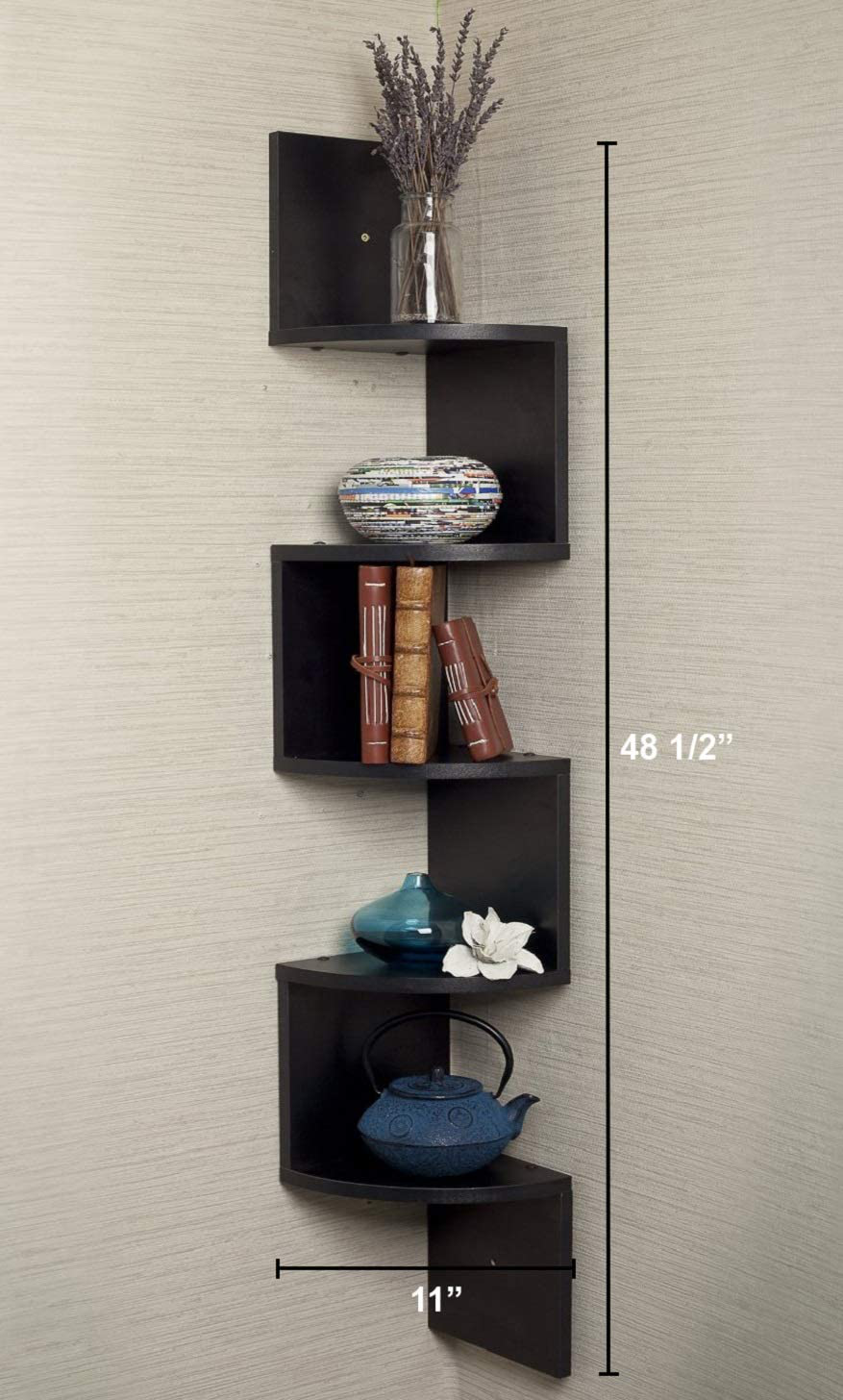 Greenco GRC2920 5 Tier Wall Mount Corner Shelves Walnut Finish
