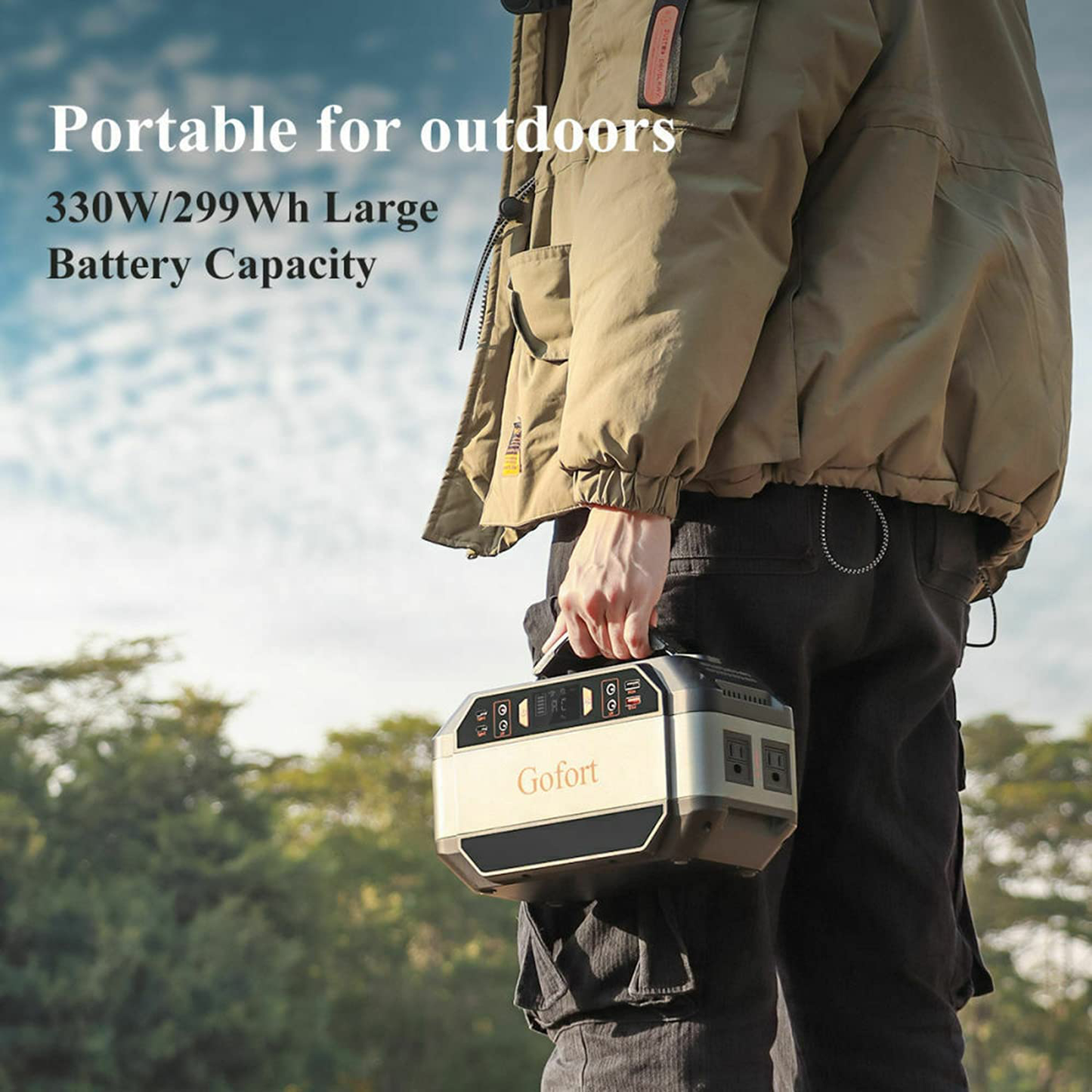 GOFORT 330W Portable Power Station, 299Wh Solar Generator Backup Power, Battery Pack with 110V AC Outlets/4 DC/2 QC 3.0 USB/2 Type-C Port for CPAP Outdoor Camping RV Travel Home Emergency Power Supply