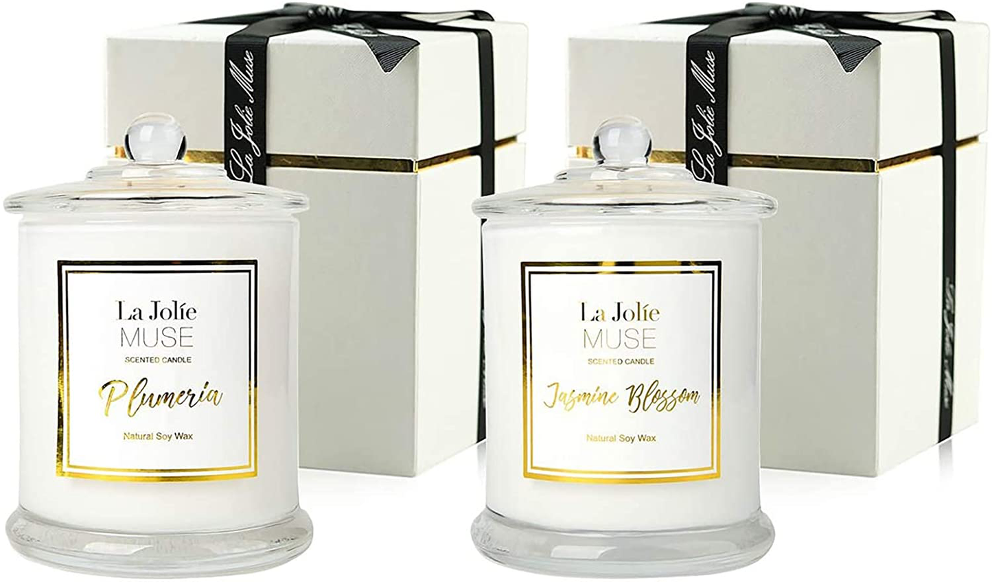 LA JOLIE MUSE Plumeria Scented Candles for Home, Frangipani Candle Hawaii, Natural Soy Candle for Home Scented, Candle Birthday Gift for Her, 65 Hours Burn