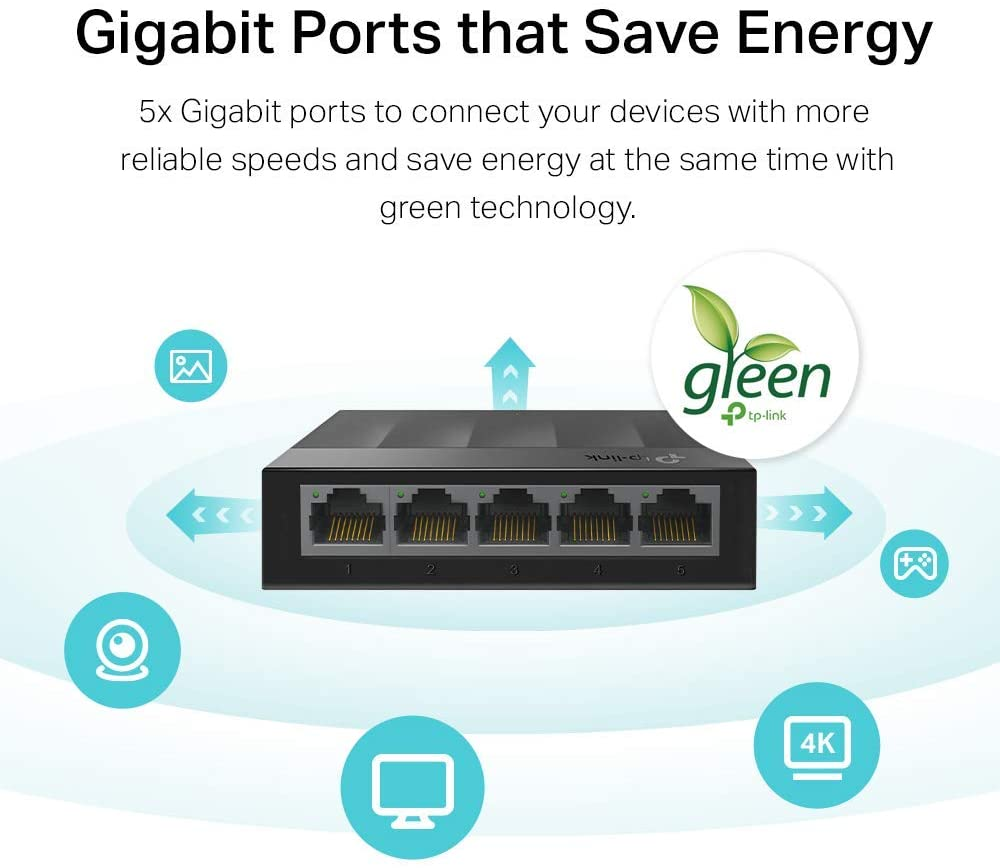 Tp-Link Litewave 5 Port Gigabit Ethernet Switch | Desktop Ethernet Splitter | Plastic Case | Unshielded Network Switch | Plug & Play | Fanless Quiet | Unmanaged (LS1005G)