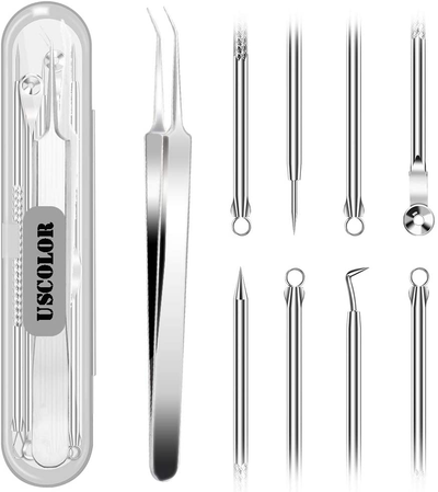 5PCS Blackhead Remover, Pimple Comedone Extractor, Whitehead Removal Tool, Acne Blemish Tools Set, Professional Blackheads Tweezers Kits