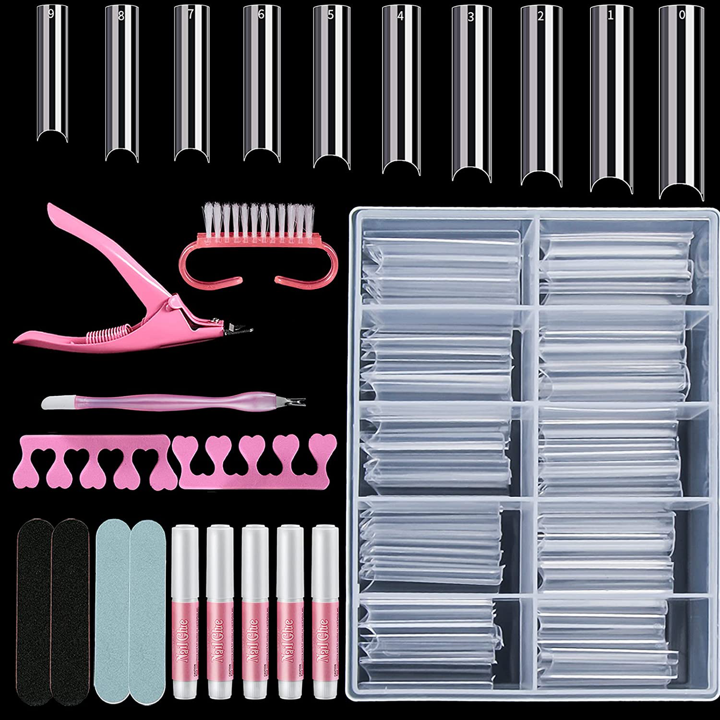 Auseibeely 240PCS Extra Long Full Cover Clear Coffin Nails, XXL Ballerina False Nail Tips Acrylic Nail Tips Kit with Nail Glue/Clipper/File Nail Tools for Nail Art Salons Home DIY, 10 Sizes