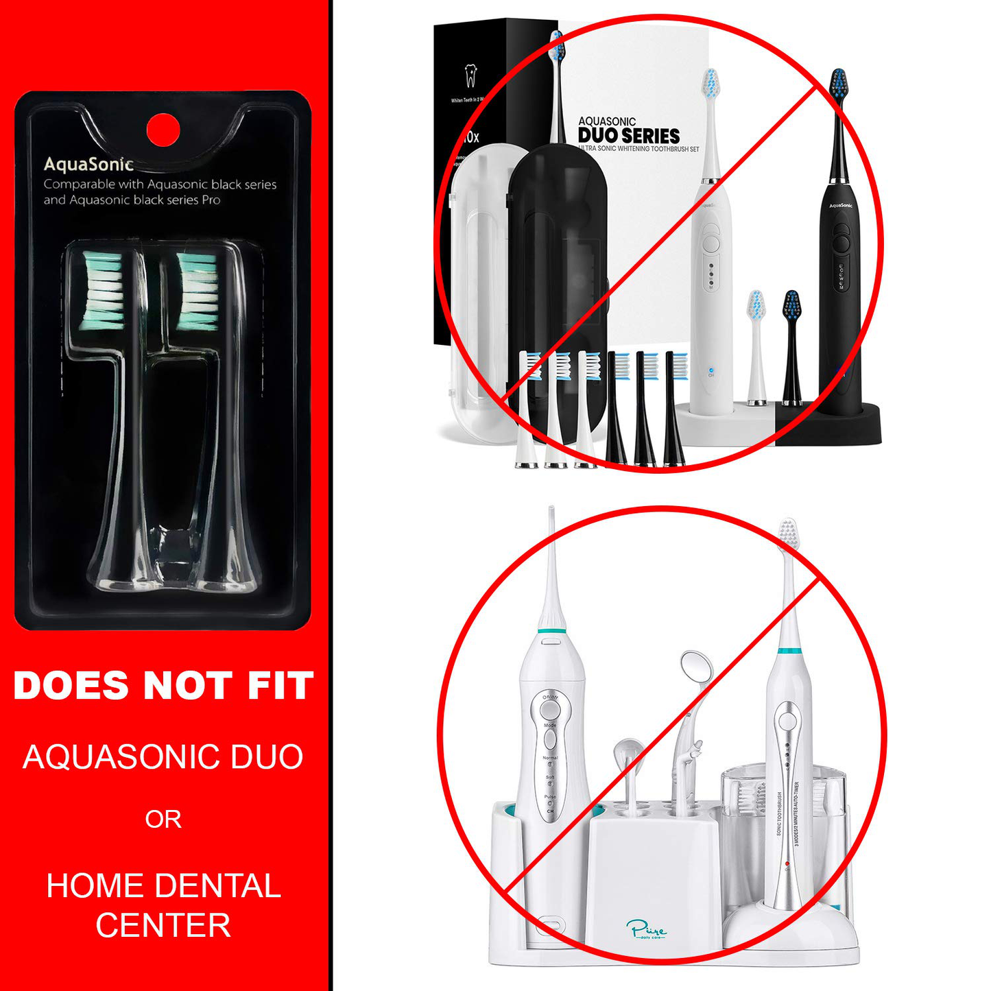 AquaSonic Black Series Replacement Brush Heads 2-Pack - Electric Toothbrush Replacement Brush Heads