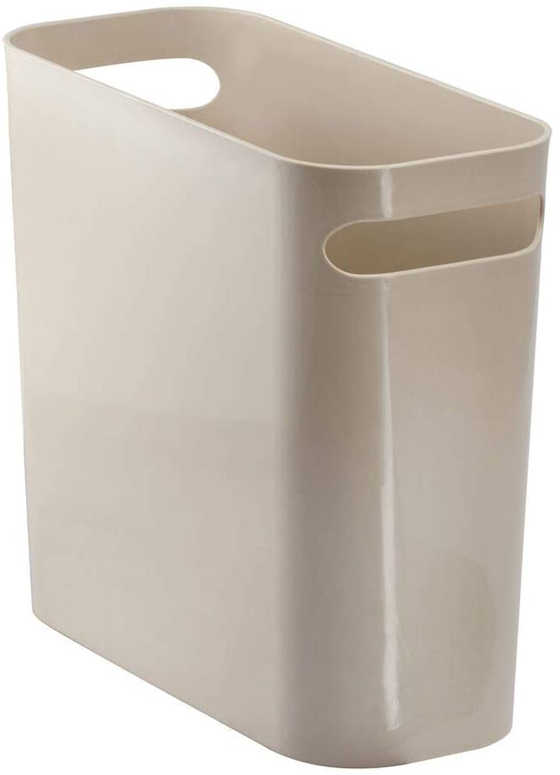 mDesign Slim Plastic Rectangular Small Trash Can Wastebasket, Garbage Container Bin with Handles for Bathroom, Kitchen, Home Office, Dorm, Kids Room - 10" High, Shatter-Resistant - Black