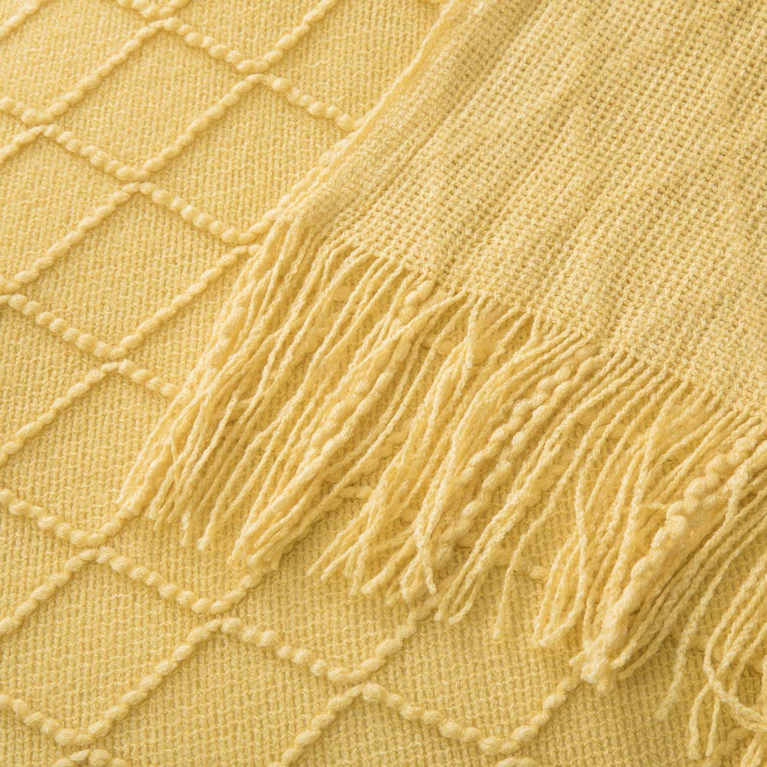 Revdomfly Mustard Yellow Throw Blanket with Fringe Decorative Farmhouse Knitted Throw Blanket for Sofa Couch Bed, 50" x 67", Yellow