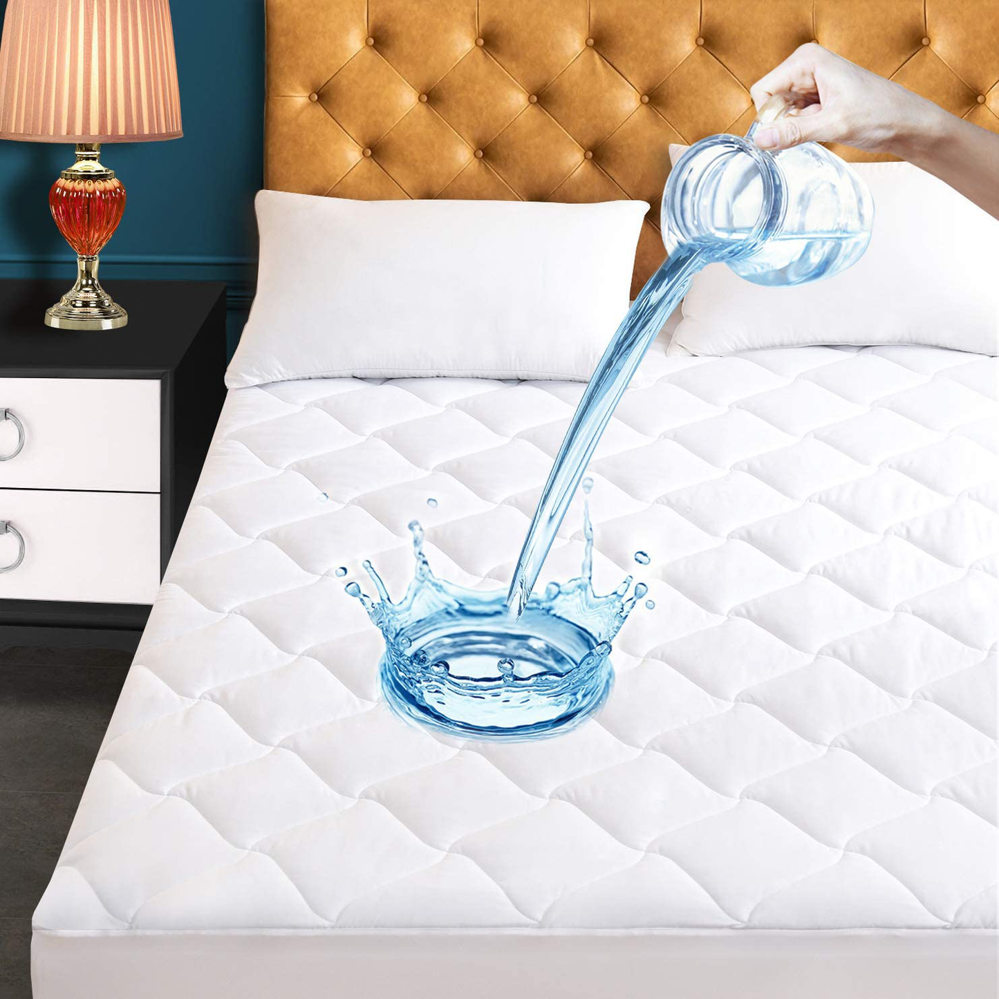 Twin Size Quilted Fitted Mattress Pad, Waterproof Breathable Cooling Mattress pad, Stretches up to 21 Inches Deep Pocket Hollow Alternative Filling Noiseless Mattress Cover